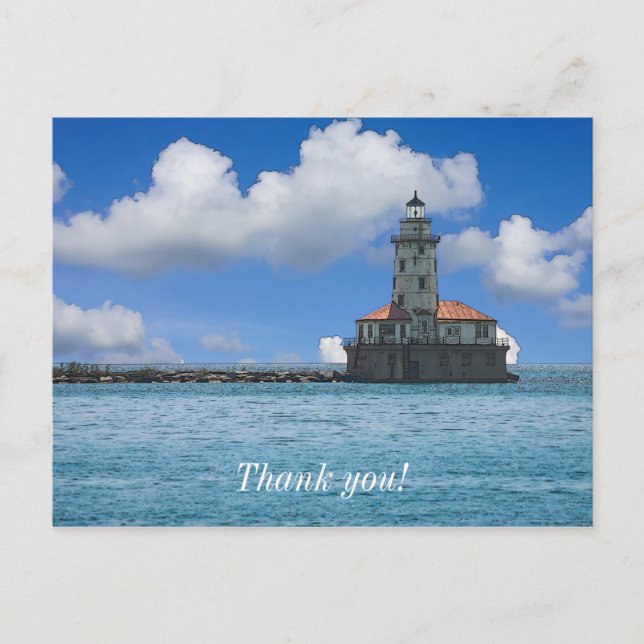 Chicago Harbour Lighthouse Painterly Thank You Postcard (Front)