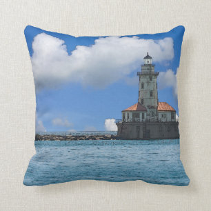 Chicago Harbour Lighthouse Painterly Throw Pillow
