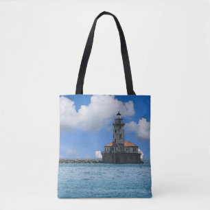 Chicago Harbour Lighthouse Painterly Tote Bag