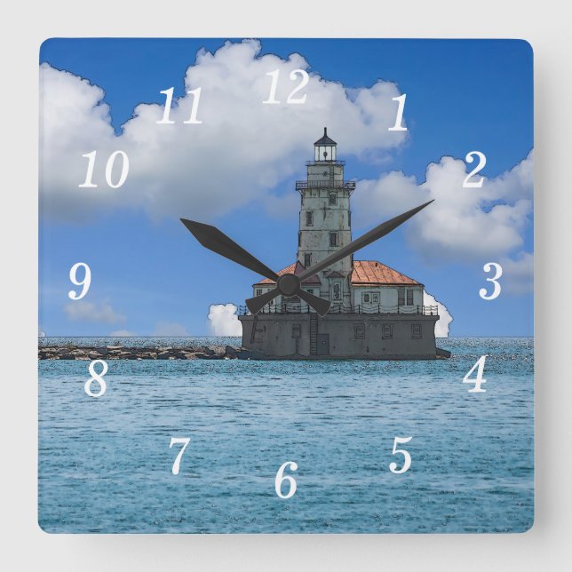 Chicago Harbour Lighthouse Painterly Wall Clock (Front)