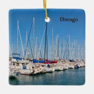 Chicago Harbour Marina, Lake Michigan, Ceramic Ornament