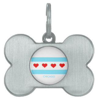Chicago Heart Flag pet tag bone shape