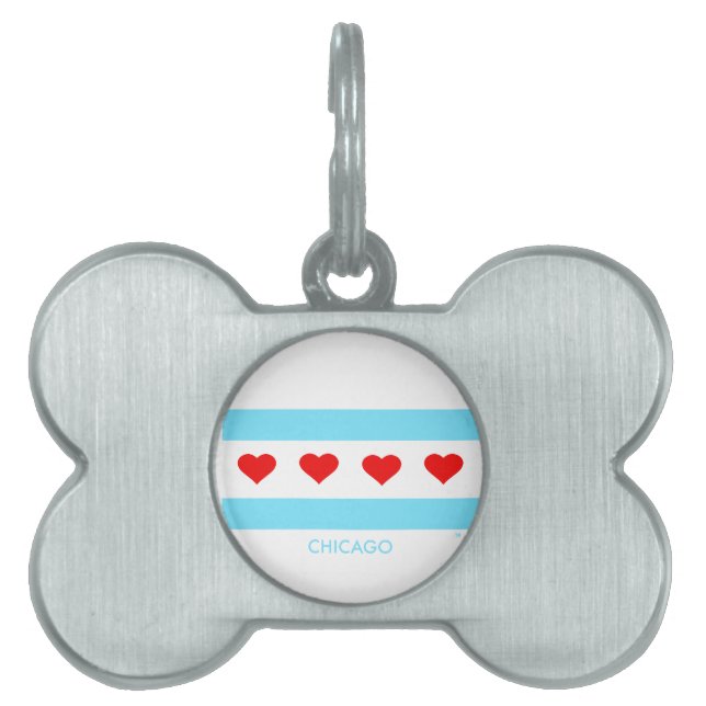 Chicago Heart Flag pet tag bone shape (Front)