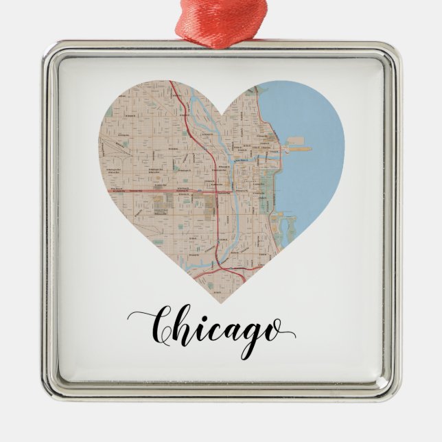 Chicago Heart Map Metal Ornament (Front)