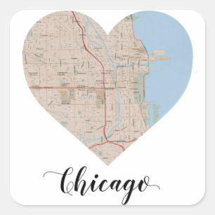 Chicago Heart Map Square Sticker