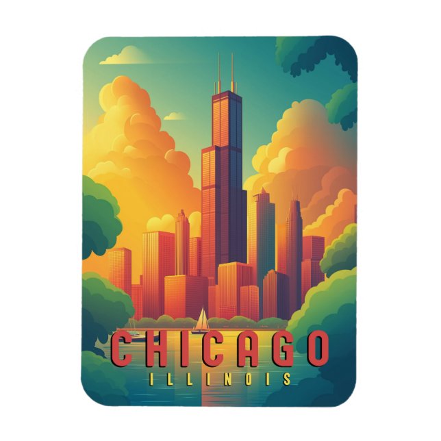Chicago Iconic Skyline & Lake Michigan Magnet (Vertical)