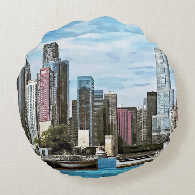 Chicago IL - Chicago Harbour Lock Round Pillow (Back)