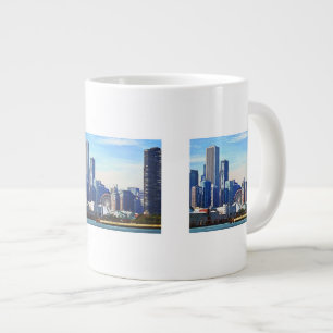 Chicago IL - Chicago Skyline and Navy Pier Large Coffee Mug