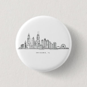 Chicago IL Cityscape Illustration 1 Inch Round Button