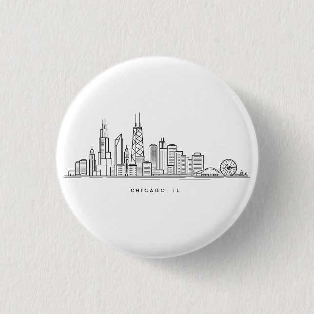 Chicago IL Cityscape Illustration 1 Inch Round Button (Front)