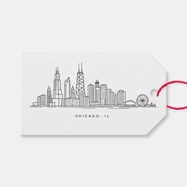 Chicago IL Cityscape Illustration Gift Tags (Front (Horizontal))