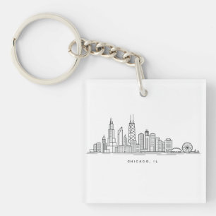 Chicago IL Cityscape Illustration Keychain