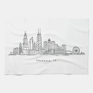 Chicago IL Cityscape Illustration Kitchen Towel