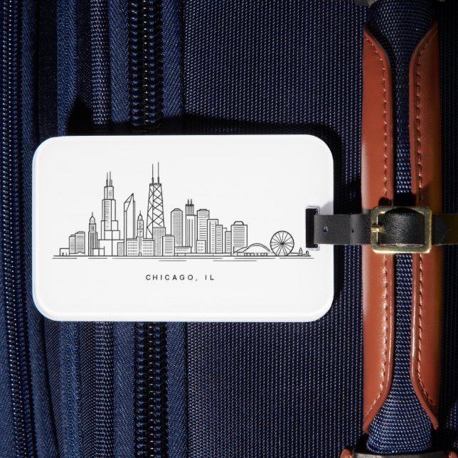 Chicago IL Cityscape Illustration Luggage Tag (Front Insitu 4)