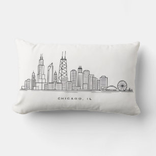 Chicago IL Cityscape Illustration Lumbar Pillow