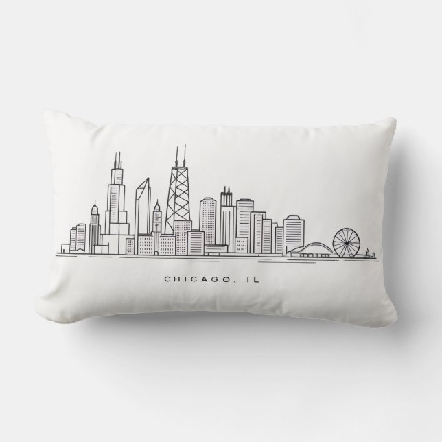 Chicago IL Cityscape Illustration Lumbar Pillow (Front)