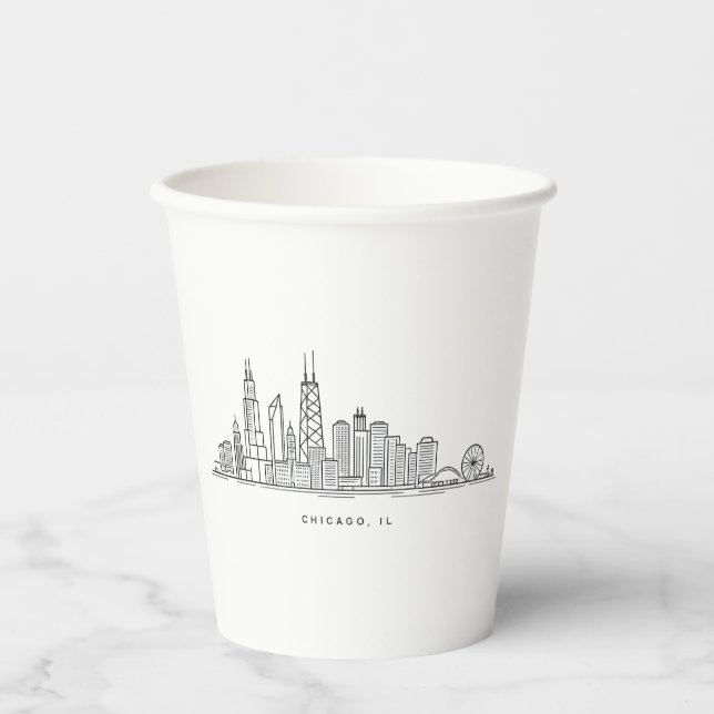 Chicago IL Cityscape Illustration Paper Cups (Front)