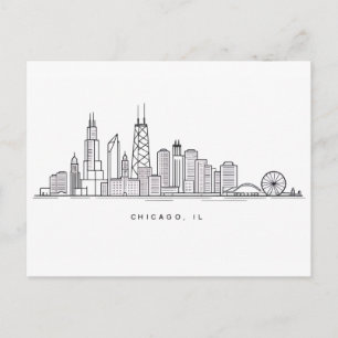 Chicago IL Cityscape Illustration Postcard