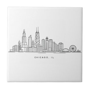 Chicago IL Cityscape Illustration Tile