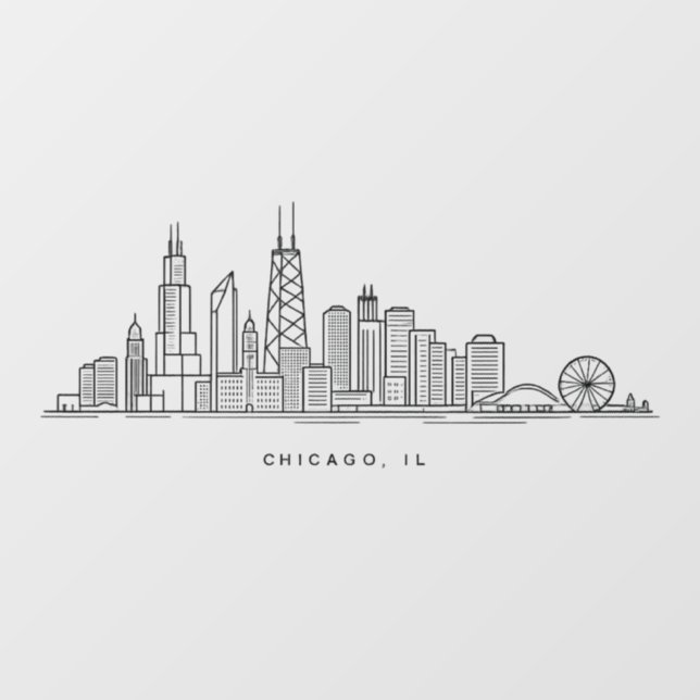 Chicago IL Cityscape Illustration Window Cling (Sheet)