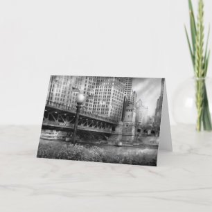 Chicago, IL - DuSable Bridge built in 1920  - BW Card