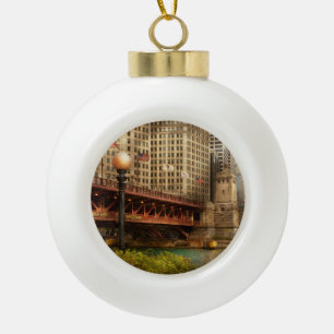 Chicago, IL - DuSable Bridge built in 1920 Ceramic Ball Christmas Ornament