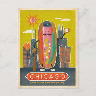 Chicago, IL - Hot Dog Postcard