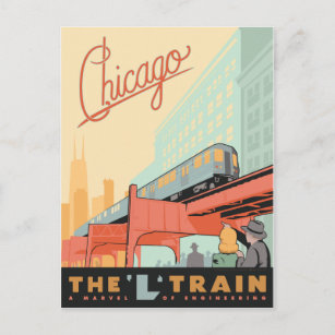 Chicago, IL - 'L' Train Postcard