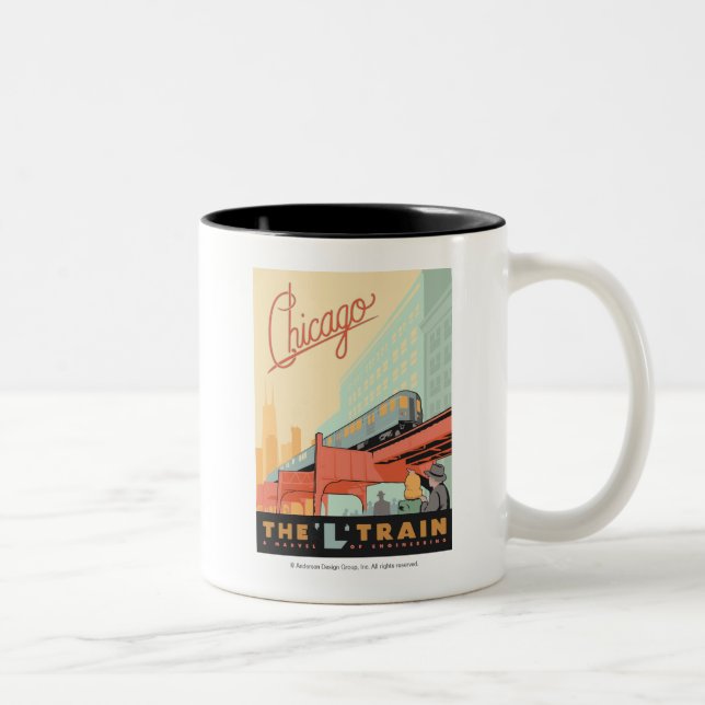 Chicago, IL - 'L' Train Two-Tone Coffee Mug (Right)