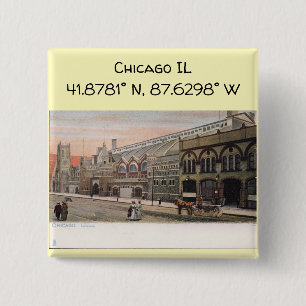 Chicago IL Map Coordinates Vintage Style 2 Inch Square Button