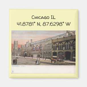 Chicago IL Map Coordinates Vintage Style Magnet