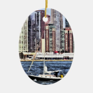 Chicago IL - Sailing on Lake Michigan Ceramic Ornament