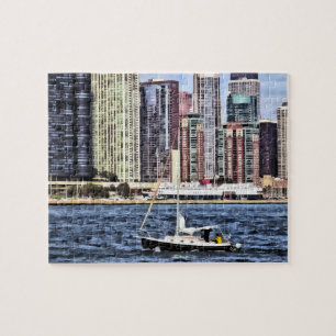Chicago IL - Sailing on Lake Michigan Jigsaw Puzzle