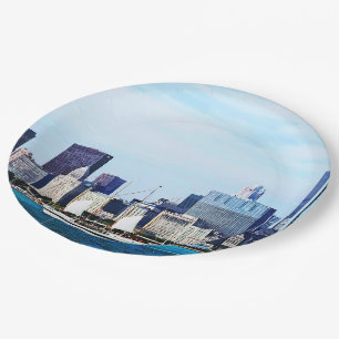 Chicago IL - Schooner Against Chicago Skyline Paper Plate
