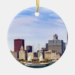 Chicago IL - Schooner on Lake Michigan Ceramic Ornament