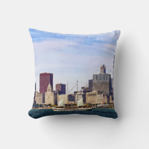 Chicago IL - Schooner on Lake Michigan Throw Pillow