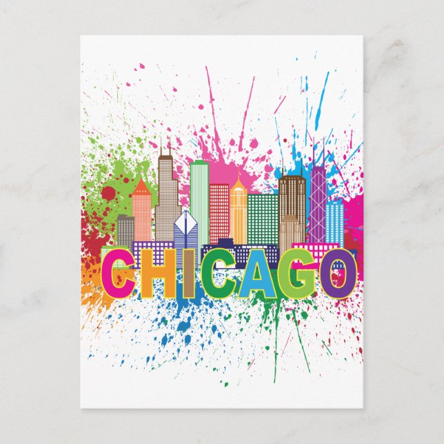 Chicago IL Skyline Abstract Colour Illustration Postcard (Front)