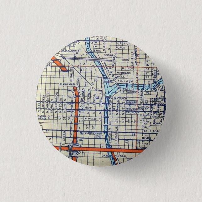Chicago, IL Vintage Map 1 Inch Round Button (Front)
