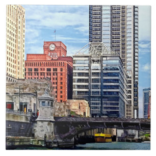 Chicago IL - Water Taxi Passing Under Lyric Opera Tile