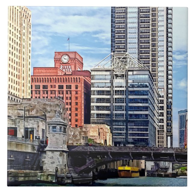 Chicago IL - Water Taxi Passing Under Lyric Opera Tile (Front)