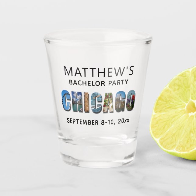 Chicago Ilinois Bachelor Party Wedding Favour Shot Glass (Front)