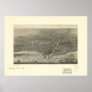 Chicago  Illinois 1860 Antique Panoramic Map Poster