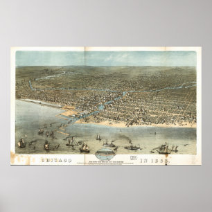 Chicago Illinois 1868 Antique Panoramic Map Poster