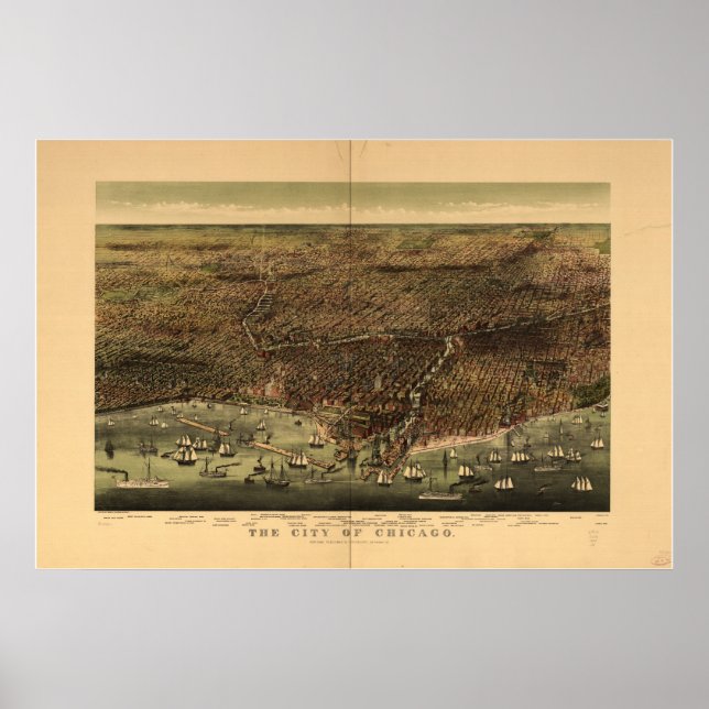 Chicago Illinois 1892 Antique Panoramic Map Poster (Front)