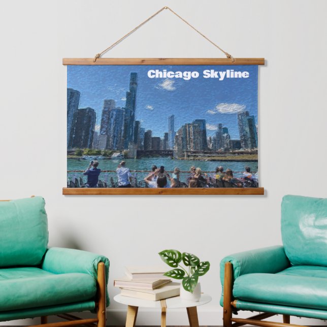 Chicago, Illinois Abstract Skyline  Hanging Tapestry (Living Room)