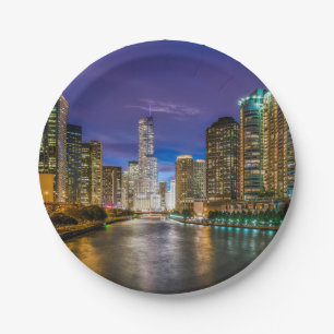 Chicago Illinois at night Paper Plate