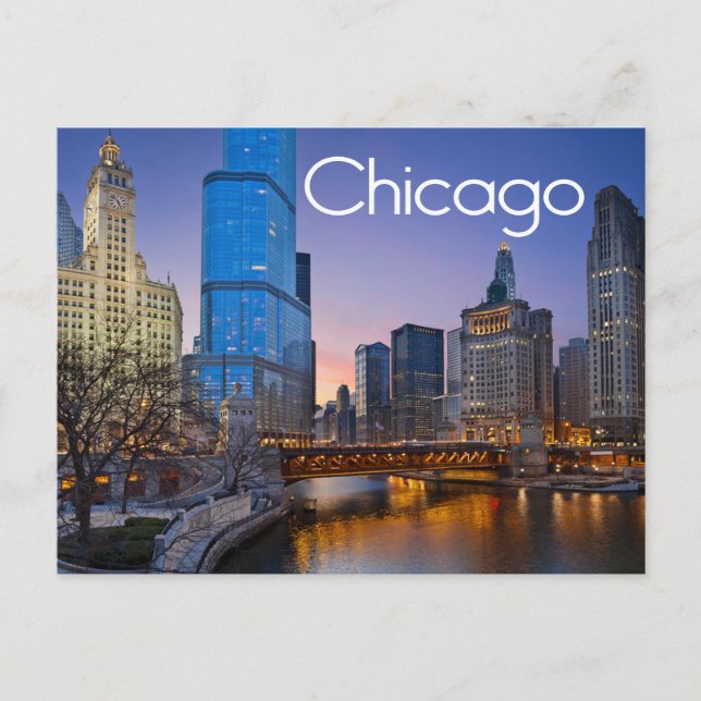 Chicago, Illinois At Night United States Postcard (Front)