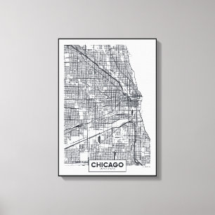 Chicago, Illinois   Black and White City Map Canvas Print