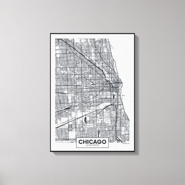 Chicago, Illinois | Black and White City Map Canvas Print (Front)