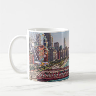 Chicago Illinois   Chicago River Skyline Souvenir Coffee Mug